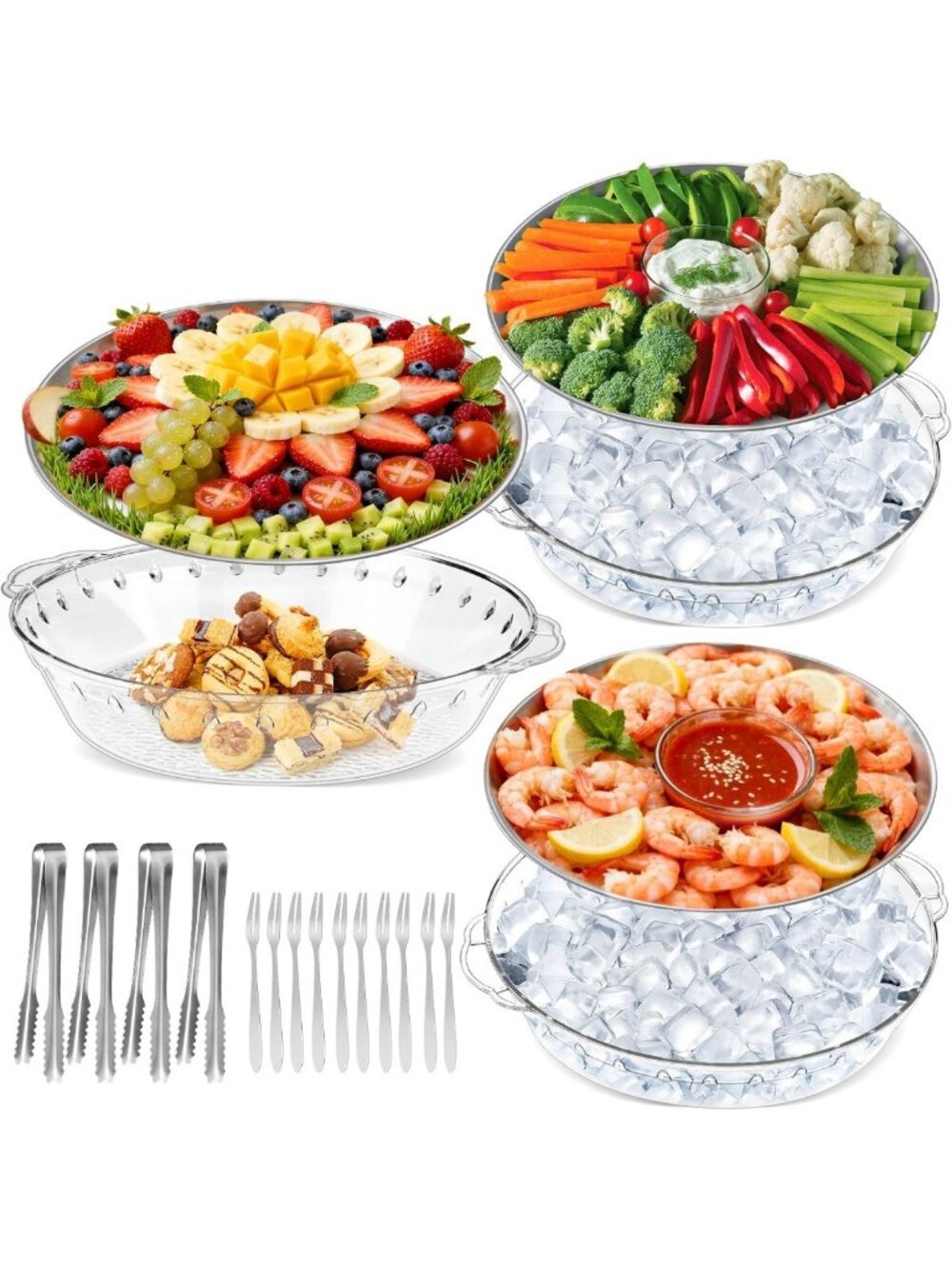 Chilled Party Serving Trays Set of 3 - 11.8" Cool Food Platter for Entertaining